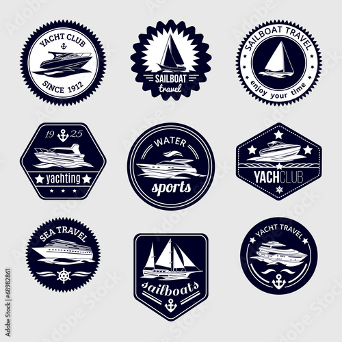 Sailboats travel labels icons set