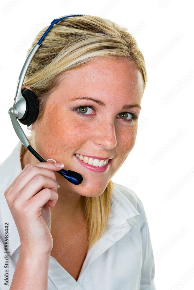 Frau mit Headset im Kundenservice Frau mit Headset im Kundenservice