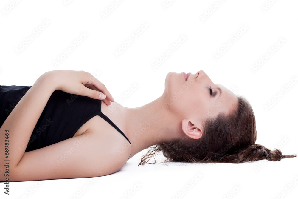 Side view of pretty girl posing with eyes closed Side view of pretty girl posing with eyes closed