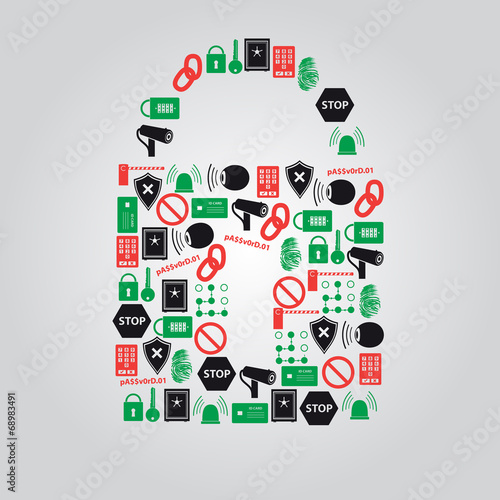 security icons in padlock shape eps10