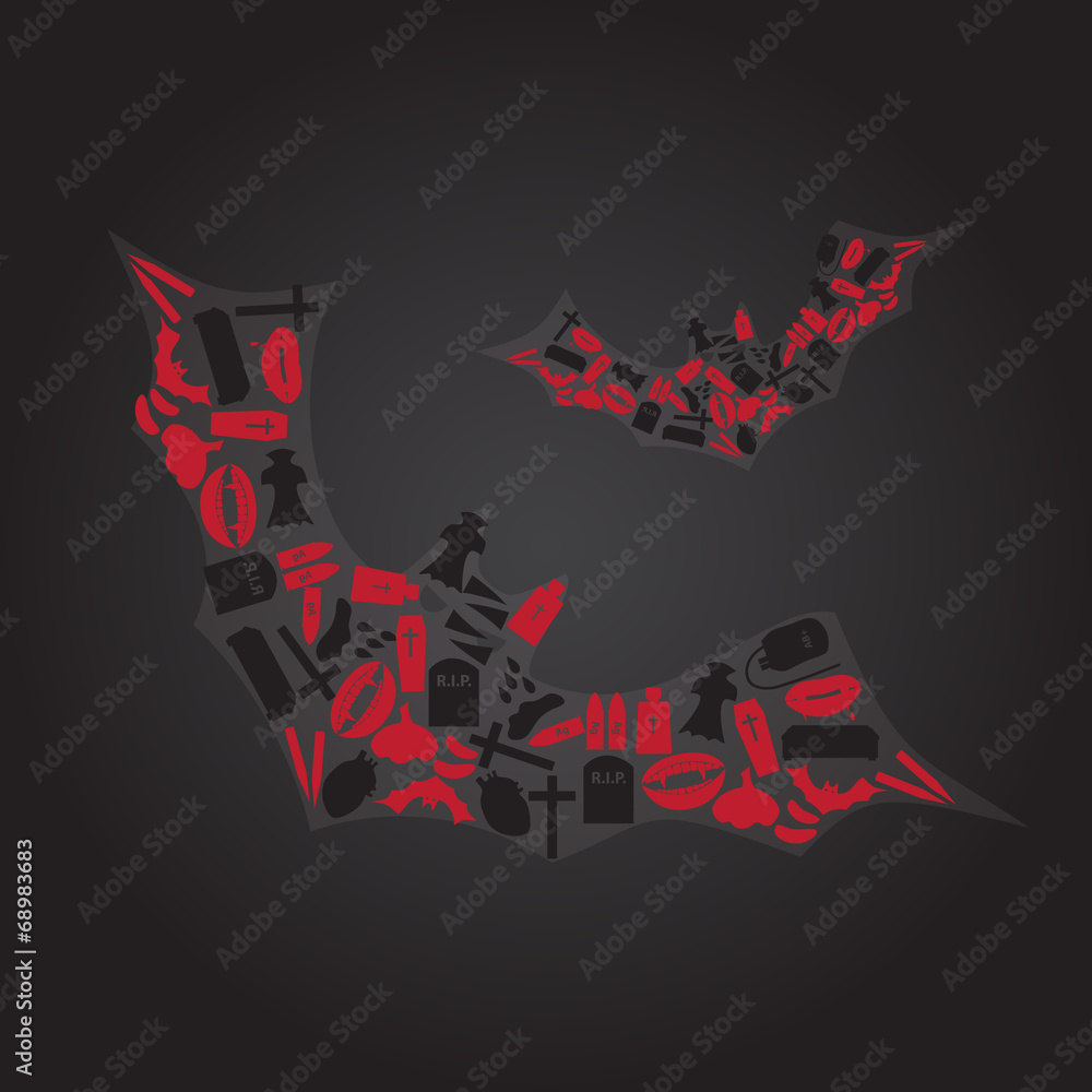 vampire icons in dark bat shape eps10
