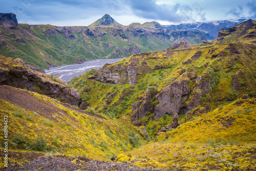 Panorama of Icelandic mountains photo