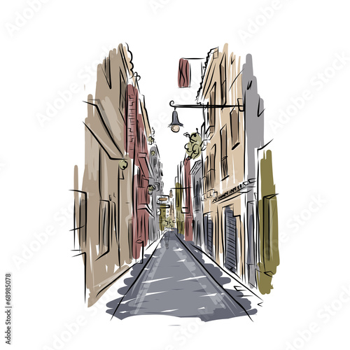 Sketch of old spanish street for your design