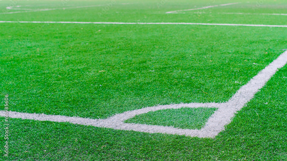 White stripe on the green soccer field from top view White stripe on the green soccer field from top view