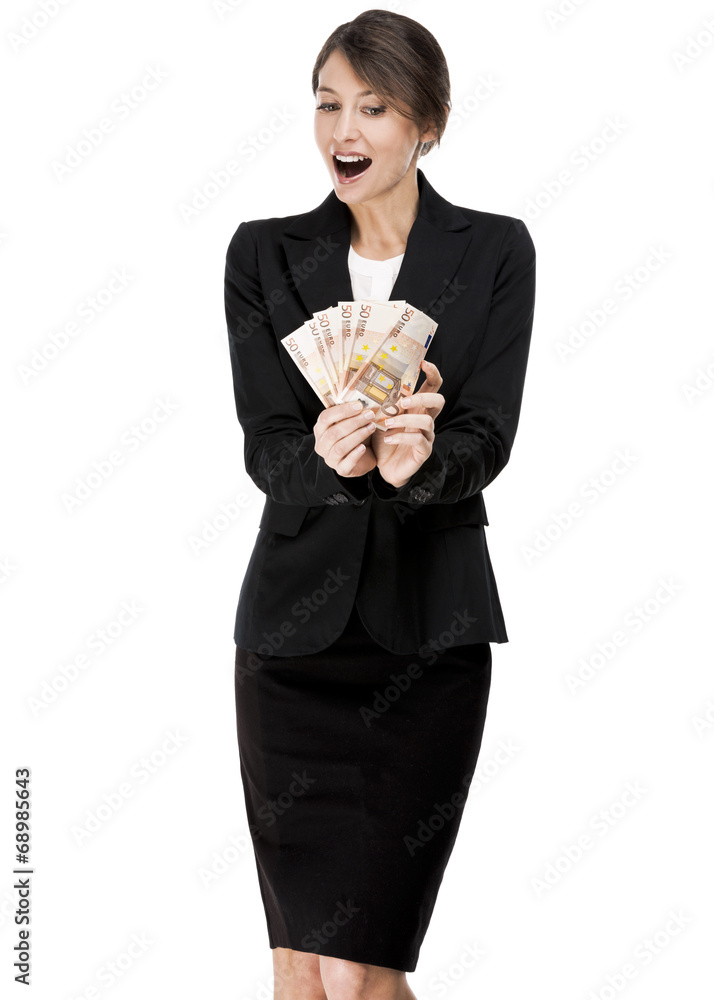 Woman holding euro currency notes