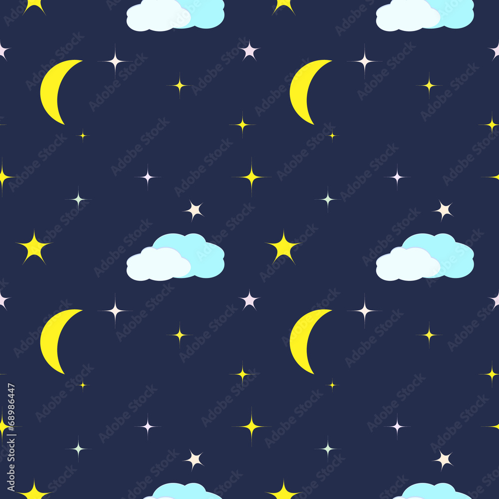 Fototapeta premium Seamless Pattern with night sky, moon and stars