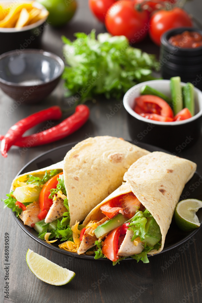 mexican tortilla wrap with chicken breast and vegetables mexican tortilla wrap with chicken breast and vegetables