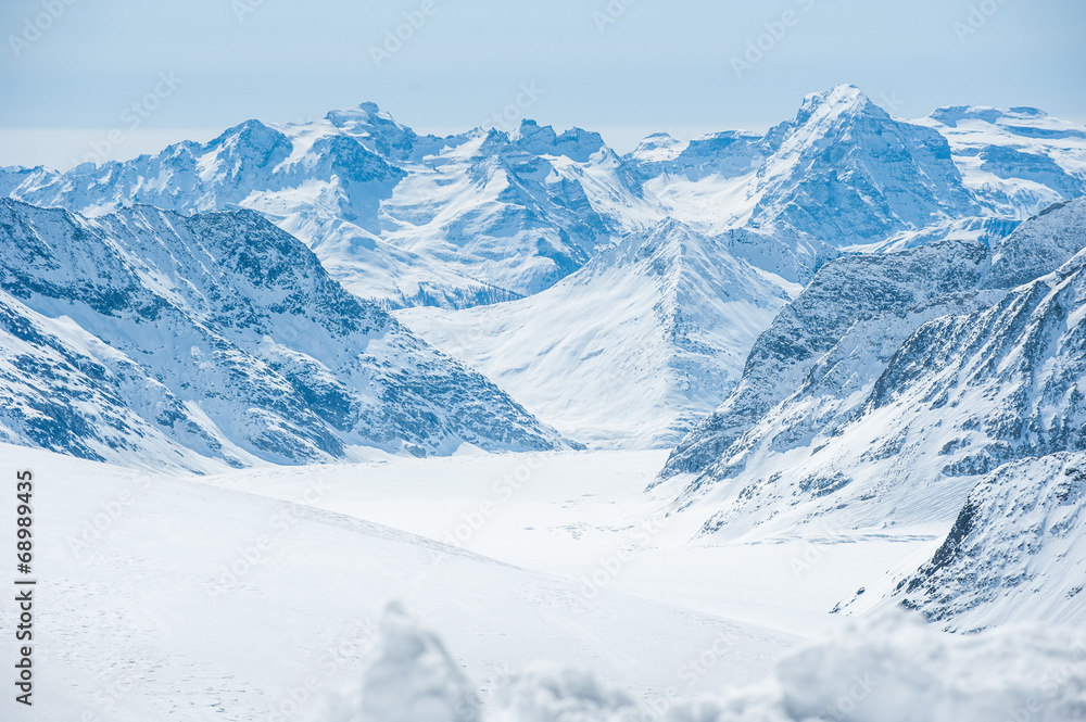 Snow Mountain Landscape with Blue Sky from Jungfrau Region and s