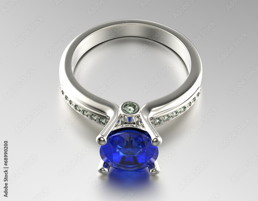 Golden Engagement Ring with Sapphire Golden Engagement Ring with Sapphire