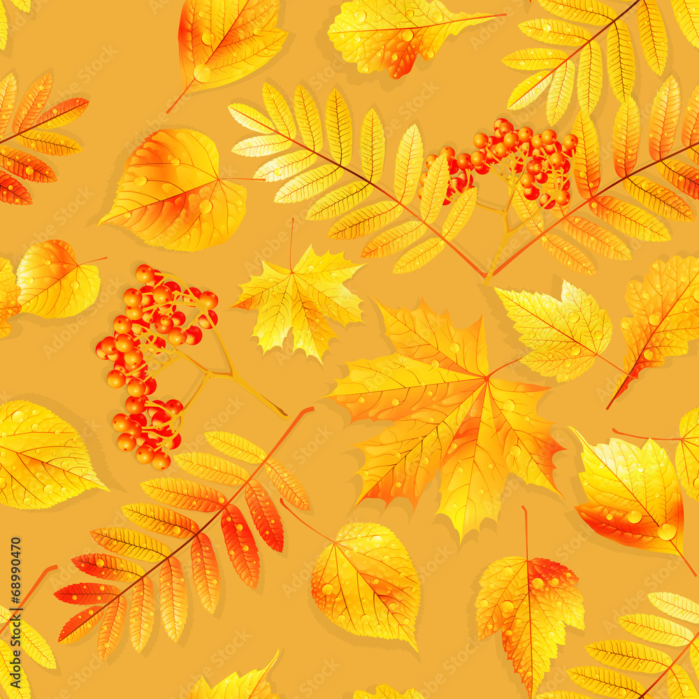 Fototapeta premium Swatch ready detailed seamless wet leaves.