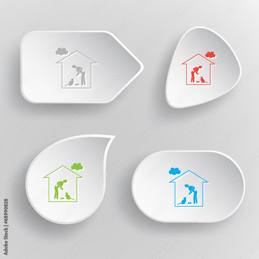 Home cat. White flat vector buttons on gray background. Home cat. White flat vector buttons on gray background.