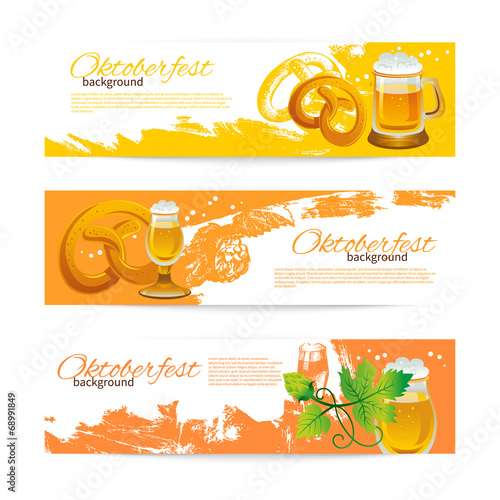 Banners of Oktoberfest beer design. Hand drawn illustrations.