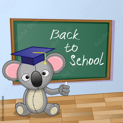 Cartoon Koala wrote in classroom