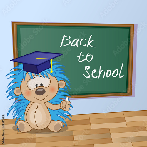 Cartoon Hedgehog wrote in classroom