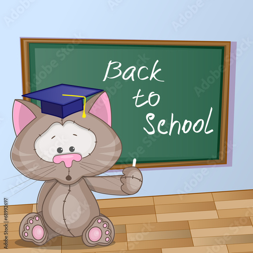 Cartoon Cat wrote in classroom