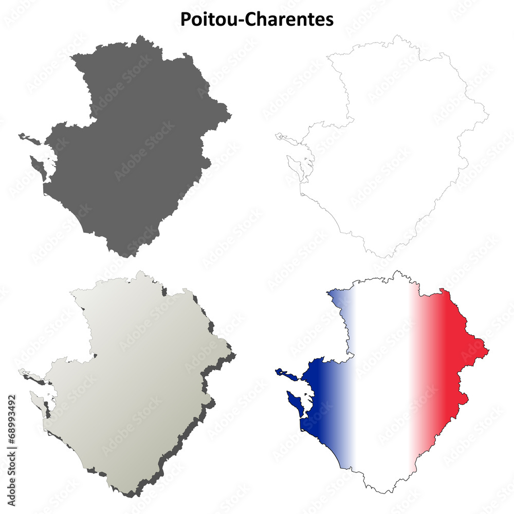 Poitou-Charentes blank detailed outline map set