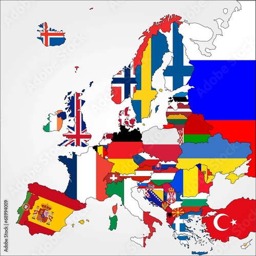 Highly Detailed Europe Map With Country Flags.