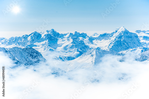 Snow Mountain Range Landscape with Blue Sky from Jungfrau Region © stnazkul