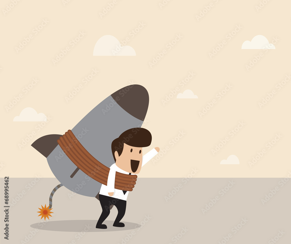 businessman lock himself with rocket businessman lock himself with rocket