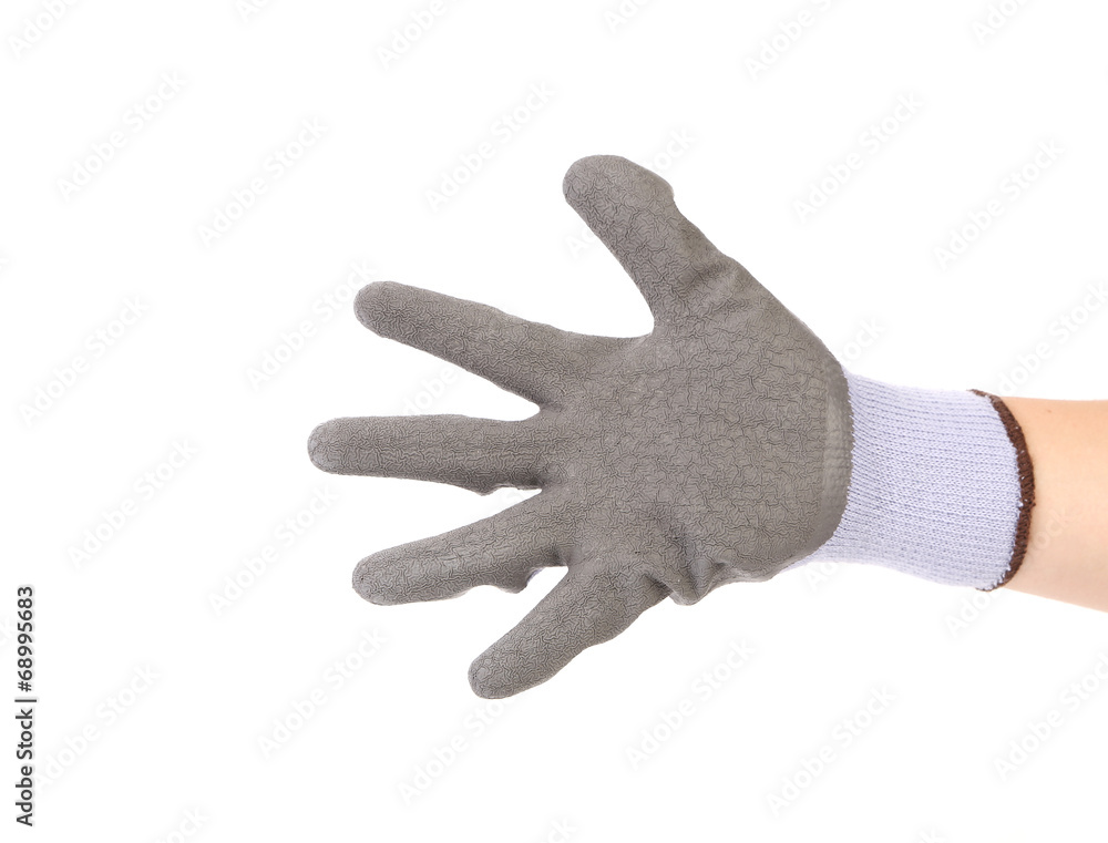 Fototapeta premium Hand in glove showing five.