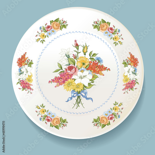 Baroque Bouquet of wildflowers on white plate