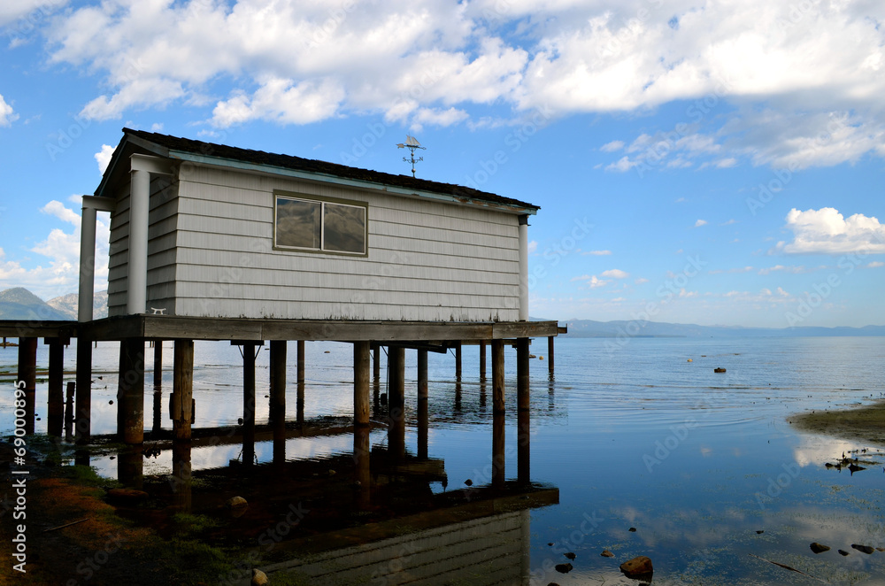 Boat house on the shore of lake Tahoe, California
