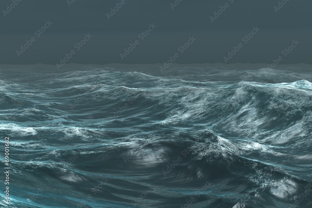 Photography Rough blue ocean under dark sky