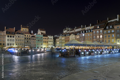 Night scene of Warsaw Old City Square,