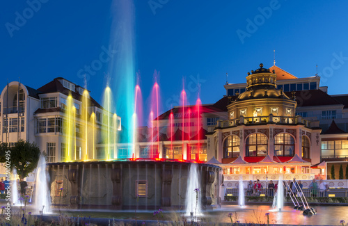 Night view of colorful fountain in Sopot