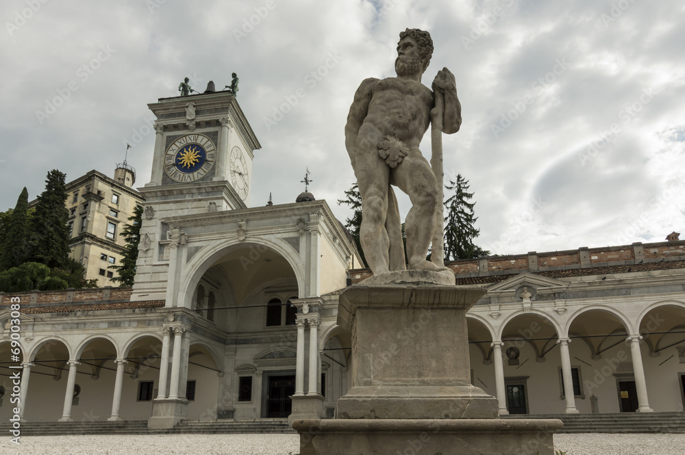 Caco statue and clock tower