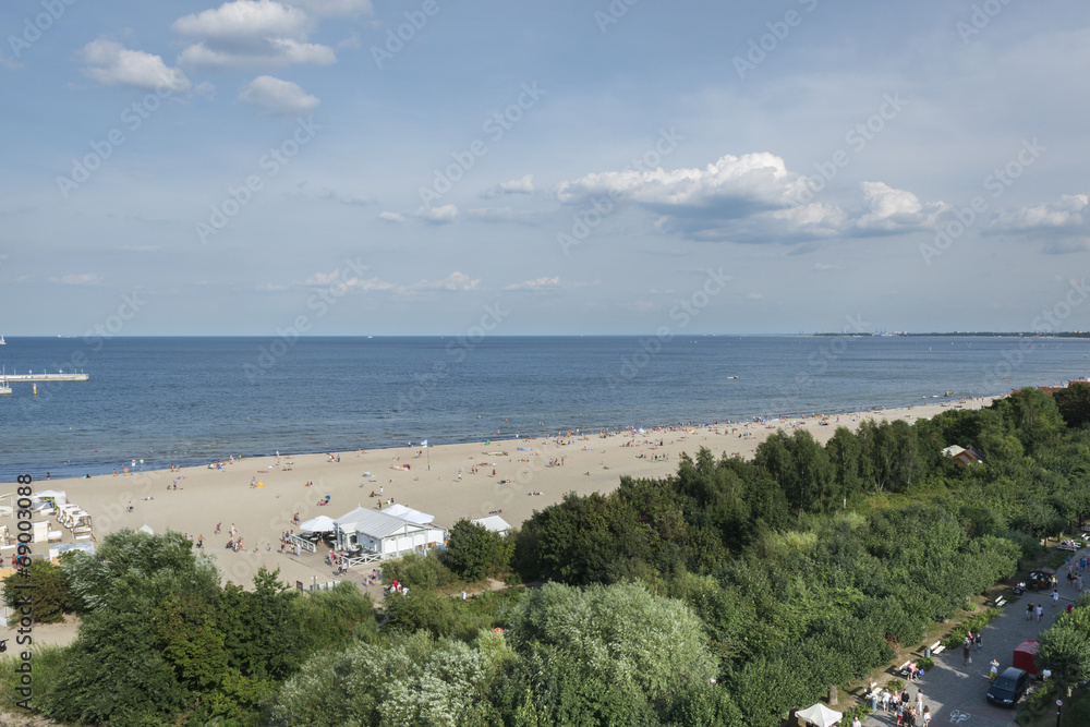 People on the beach of Sopot at the Baltic Sea
