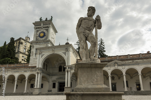 Caco statue and clock tower