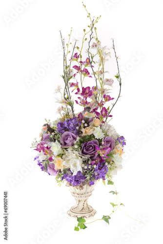 Decoration artificial plastic flower with vintage design vase