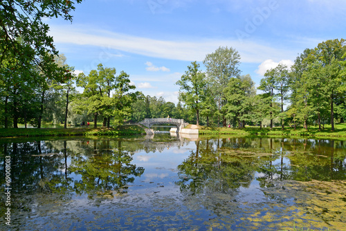 Summer landscape with the lake in Palace park of Gatchina