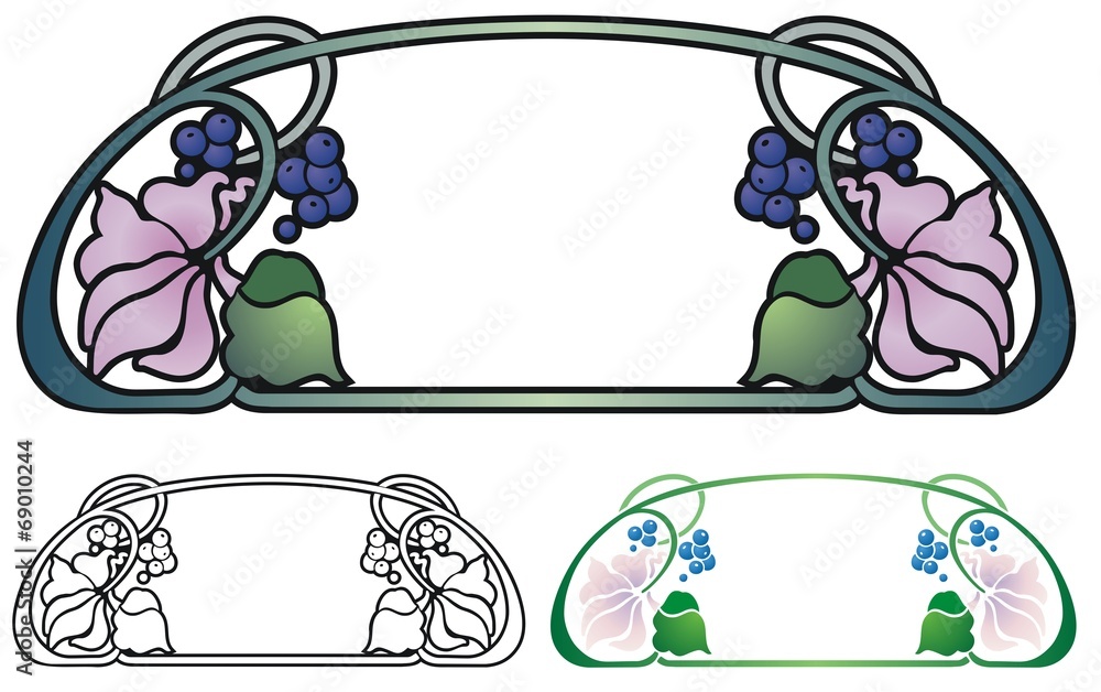 Fototapeta premium Fantasy flowers and fruit border