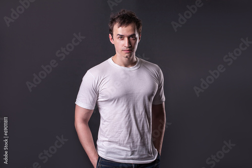 strong man in white T-shirt