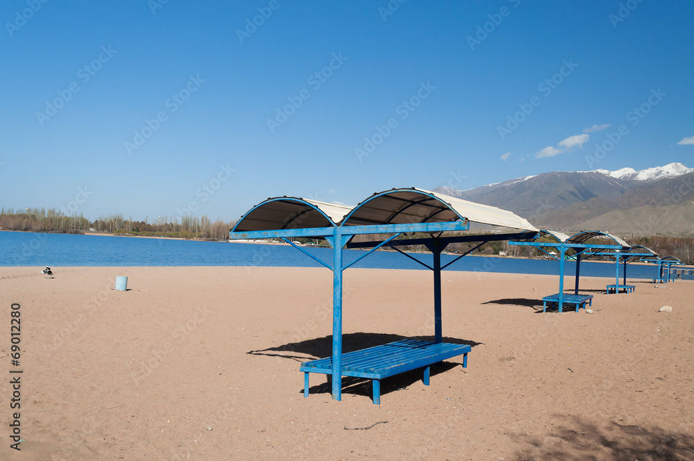 Empty beach at Issyk-Kul Lake