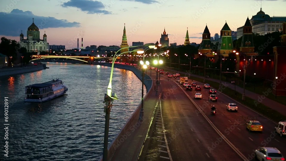 View On Kremlin Wall And Towers At A Sunset, moscow