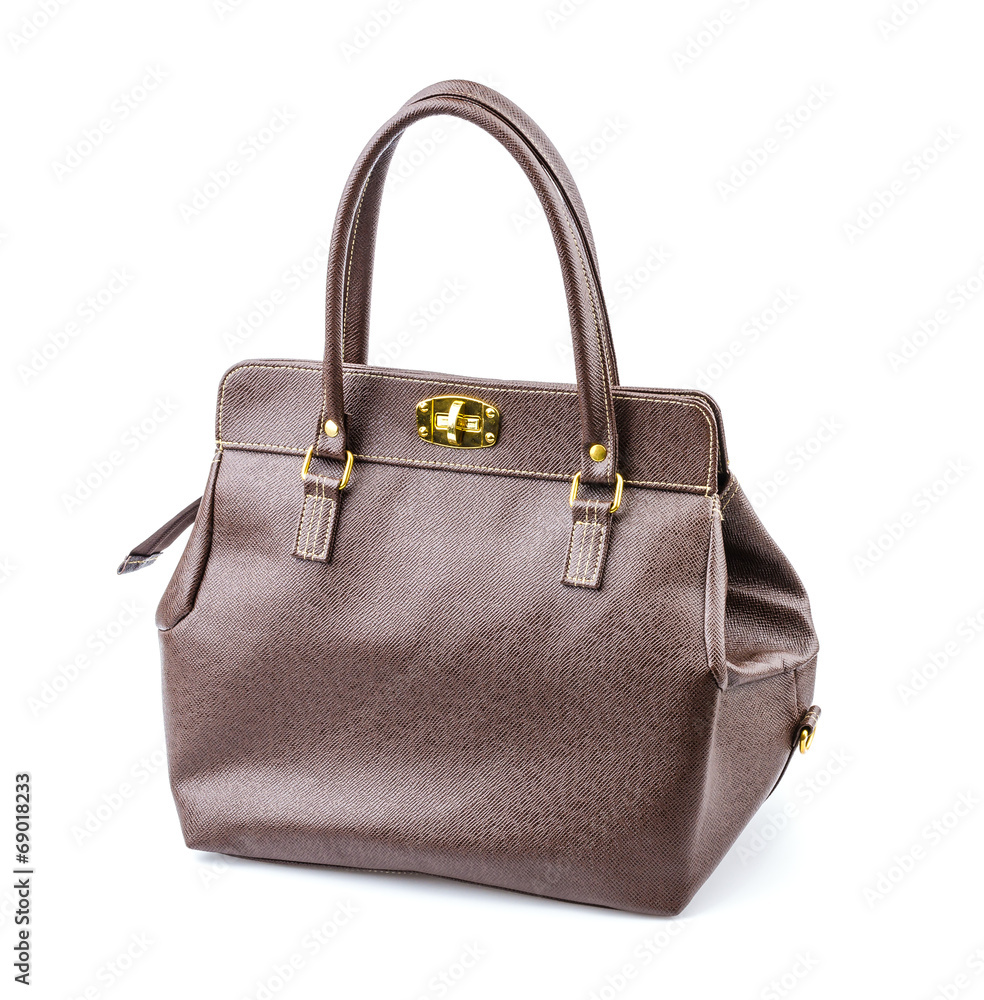 Woman leather bag isolated white background