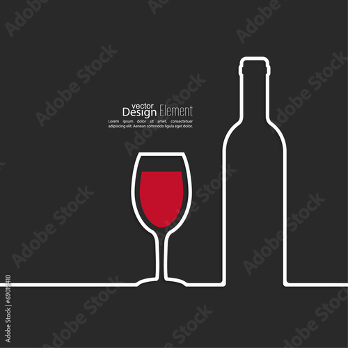 Ribbon in the form of wine bottle and glass with shadow and spac