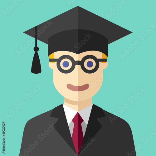 Smiling graduate student flat icon