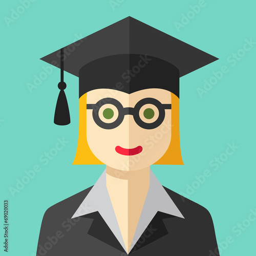 Smiling graduate student flat icon