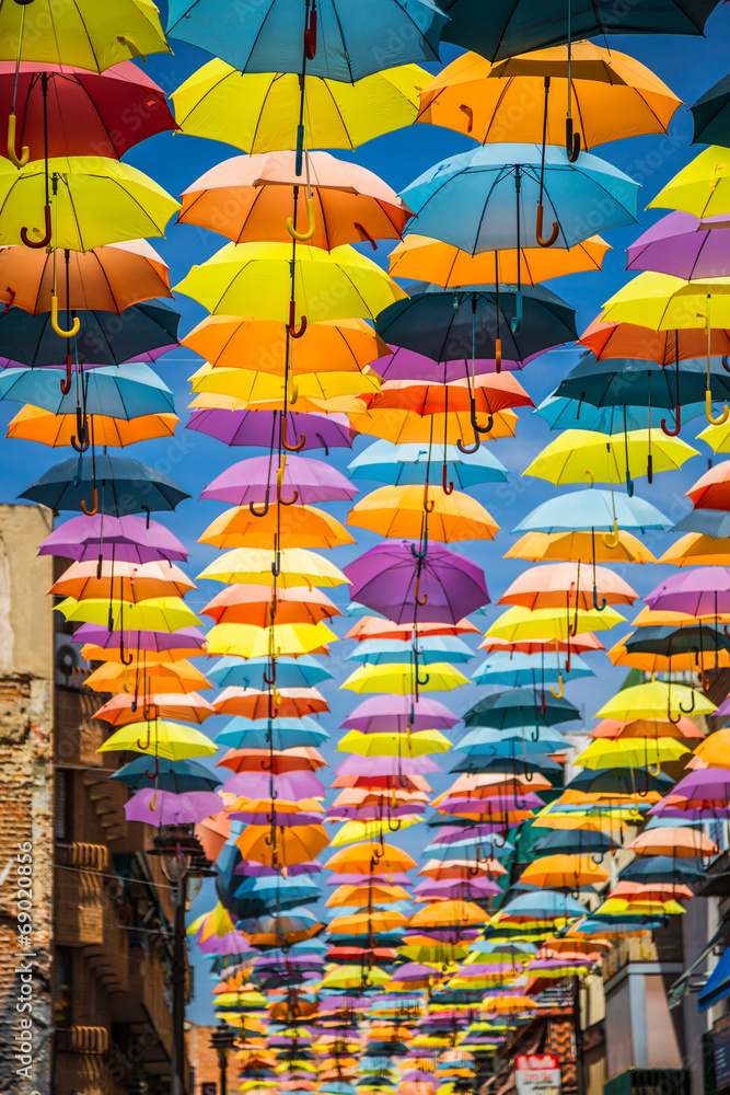 Street decorated with colored umbrellas,Madrid