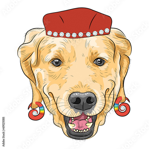 vector funny cartoon hipster dog Labrador Retriever