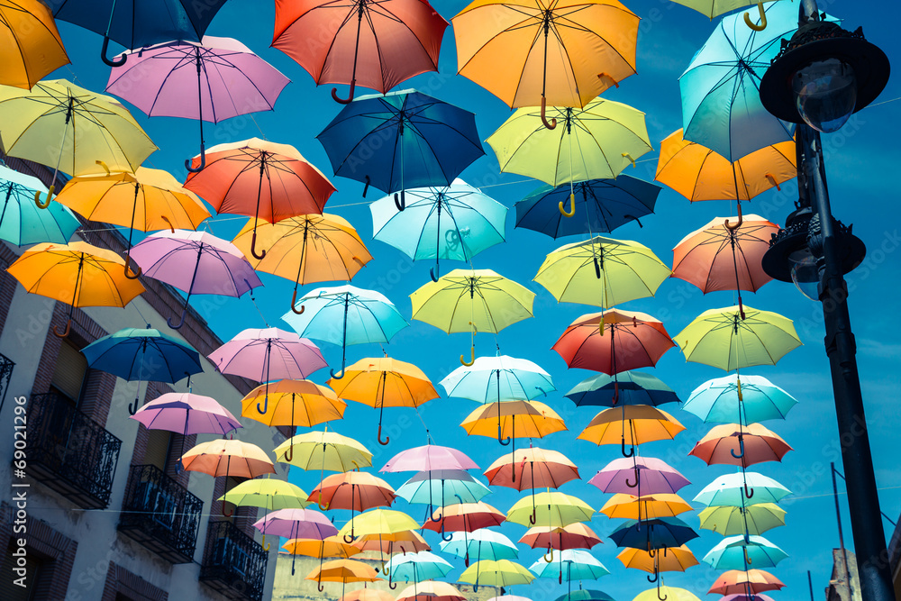 Street decorated with colored umbrellas,Madrid
