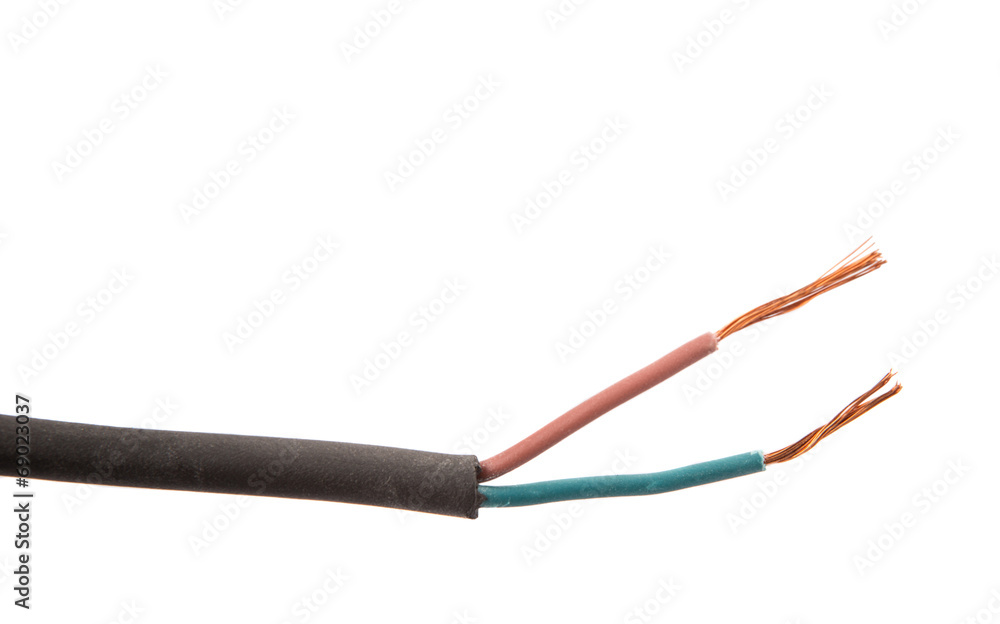Exposed electrical wire over white background Exposed electrical wire over white background
