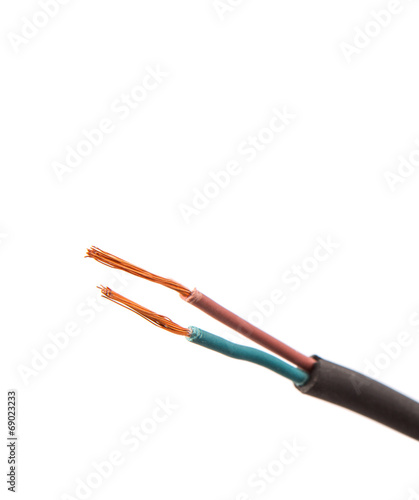 Exposed electrical wire over white background