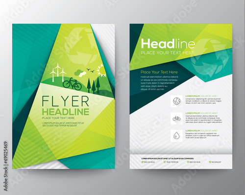 Abstract Green color Triangle Flyer design template