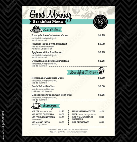 Restaurant Breakfast menu design Template layout