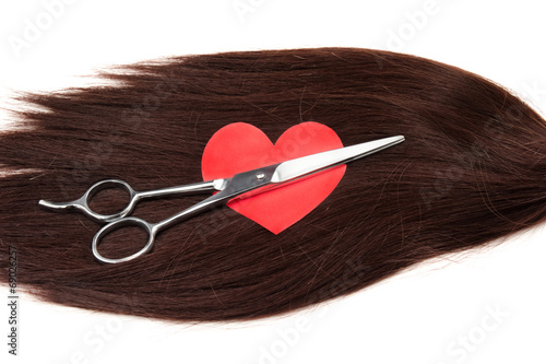 hair, heart shape and clippers on white background